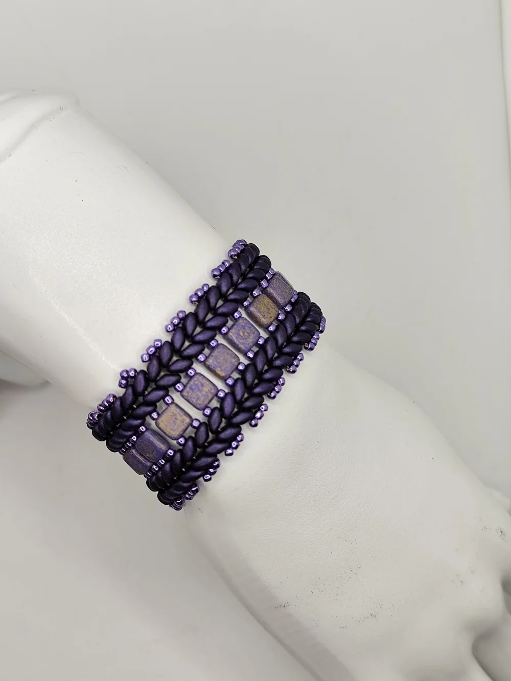 Handwoven Purple Bead & Tile Bracelet - Women's Jewelry 6 1/4